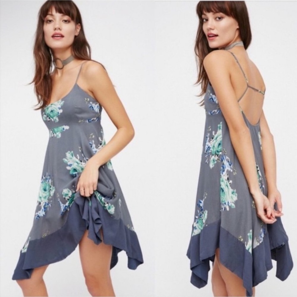 🆕 Free People Floral Gray Sleeveless Dress